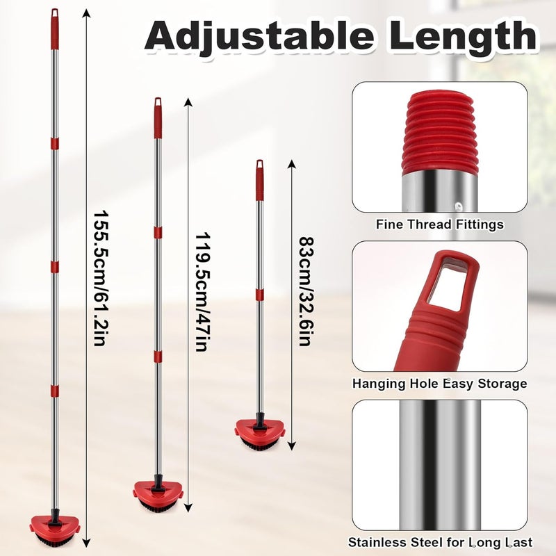 GFRED 4 Part Stainless Steel Spin Mop Handles, Mop Base & Upgrade Scrub Brush Combo for Ocedar EasyWring 1 Tank Spin Mop System, Mop Handle Mop Base & Brush Set for O Cedar Mop, Universal Thin Screw Joints - Image 4